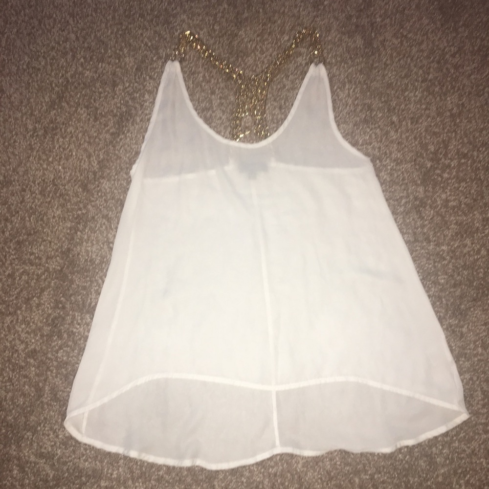 Love J White Gold Chain Strap Tank Top Blouse